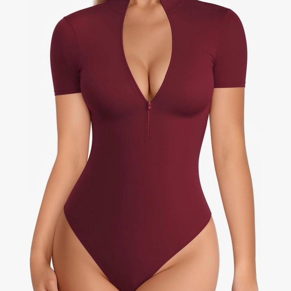 Chic Maroon Short Sleeve Bodysuit